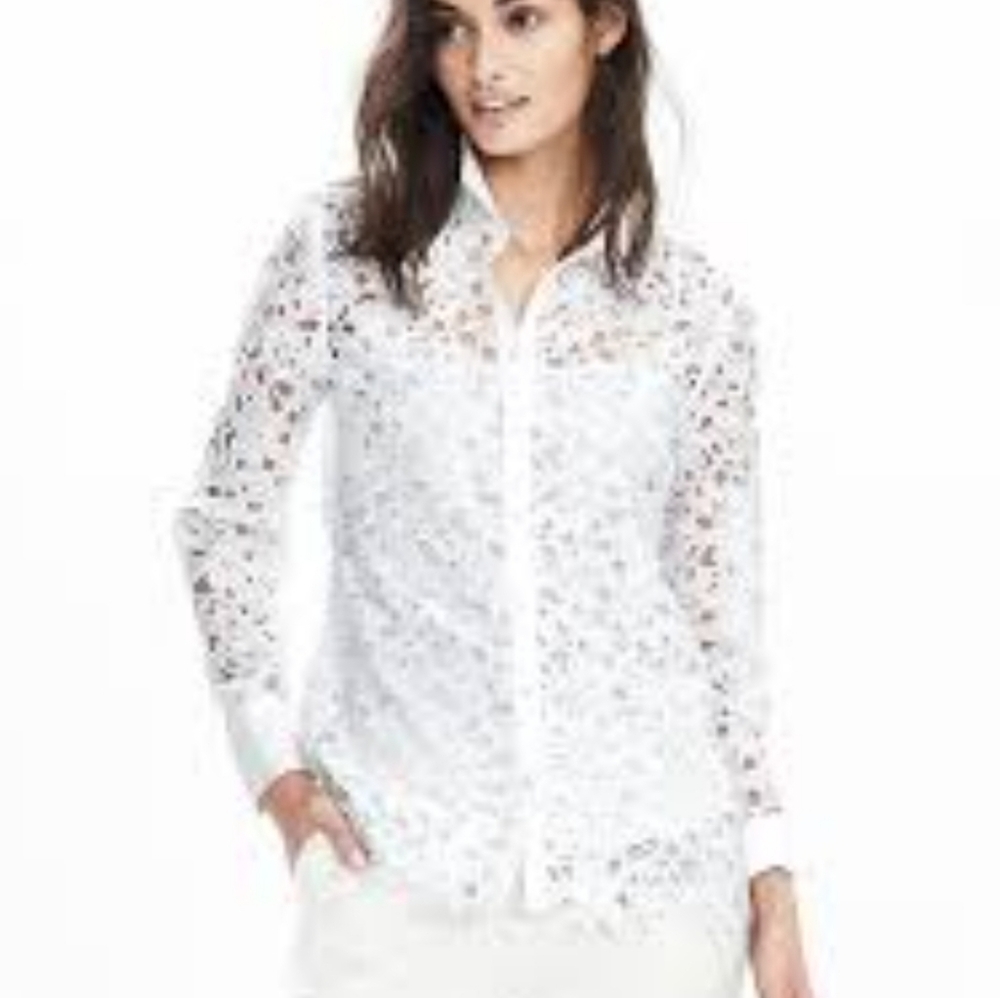 Banana Republic White Lace Button Down Shirt With Cami